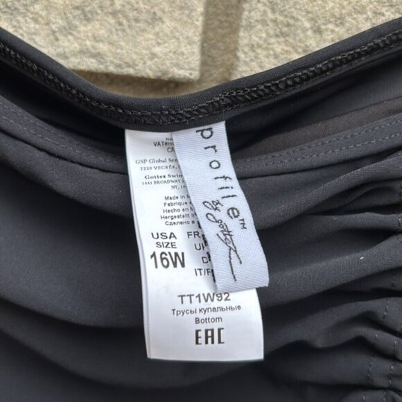 Profile By Gottex Tutti Frutti Side Slit Cinch Swim Skirt Black Sz 16W - Picture 7 of 8